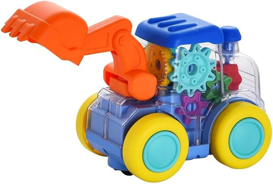 Kiddo Toys Excavator Transparent Musical Light Up Bump and Go Toy Car with Colorful Moving Gears, Music and LED Effects, Fun Educational Toy for Kids - BPA Free, Phthalates Free Toys