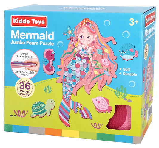 Kiddo Toys Jumbo 36pc Foam Jigsaw Puzzle Pink Mermaid Toys Kids Puzzles Birthday Decorations, for Preschoolers Ages 3 and up