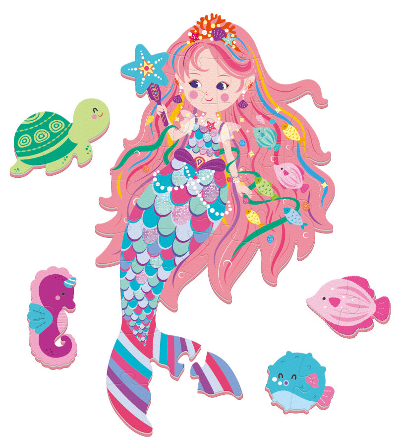 Kiddo Toys Jumbo 36pc Foam Jigsaw Puzzle Pink Mermaid Toys Kids Puzzles Birthday Decorations, for Preschoolers Ages 3 and up