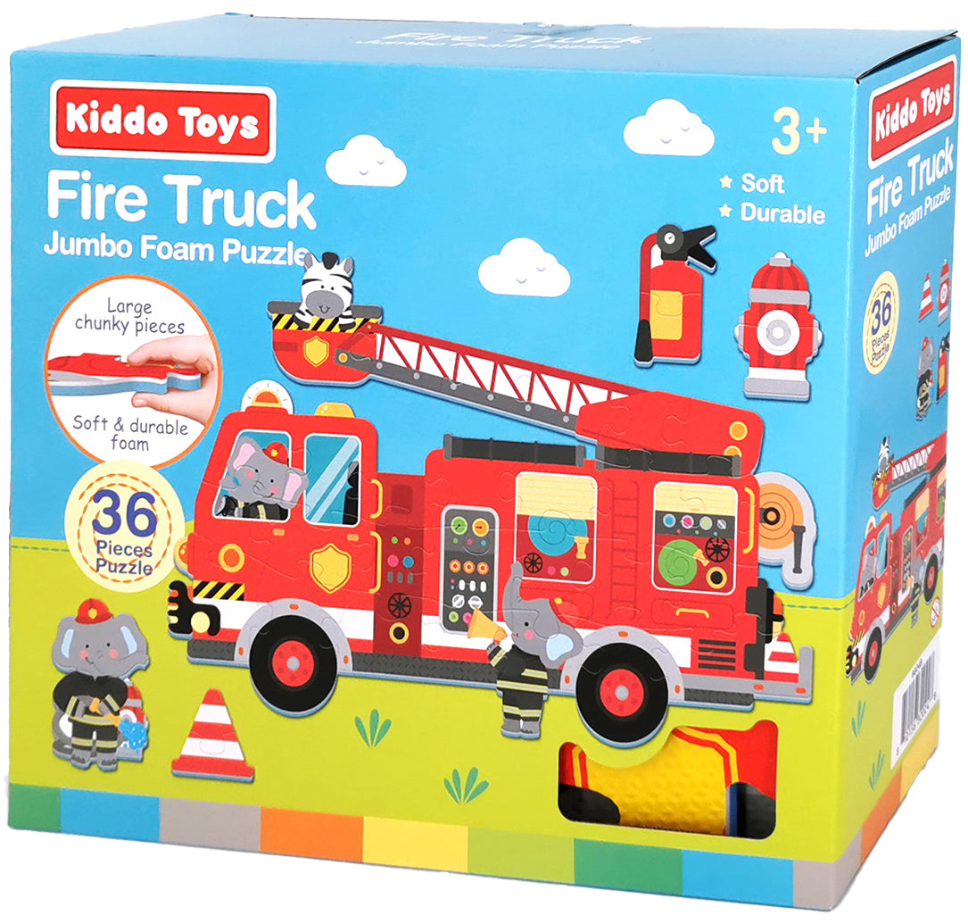 Kiddo Toys Fire Truck Jumbo 36pc Foam Jigsaw Puzzle Toys Kids Puzzles Birthday Decorations, for Preschoolers Ages 3 and up