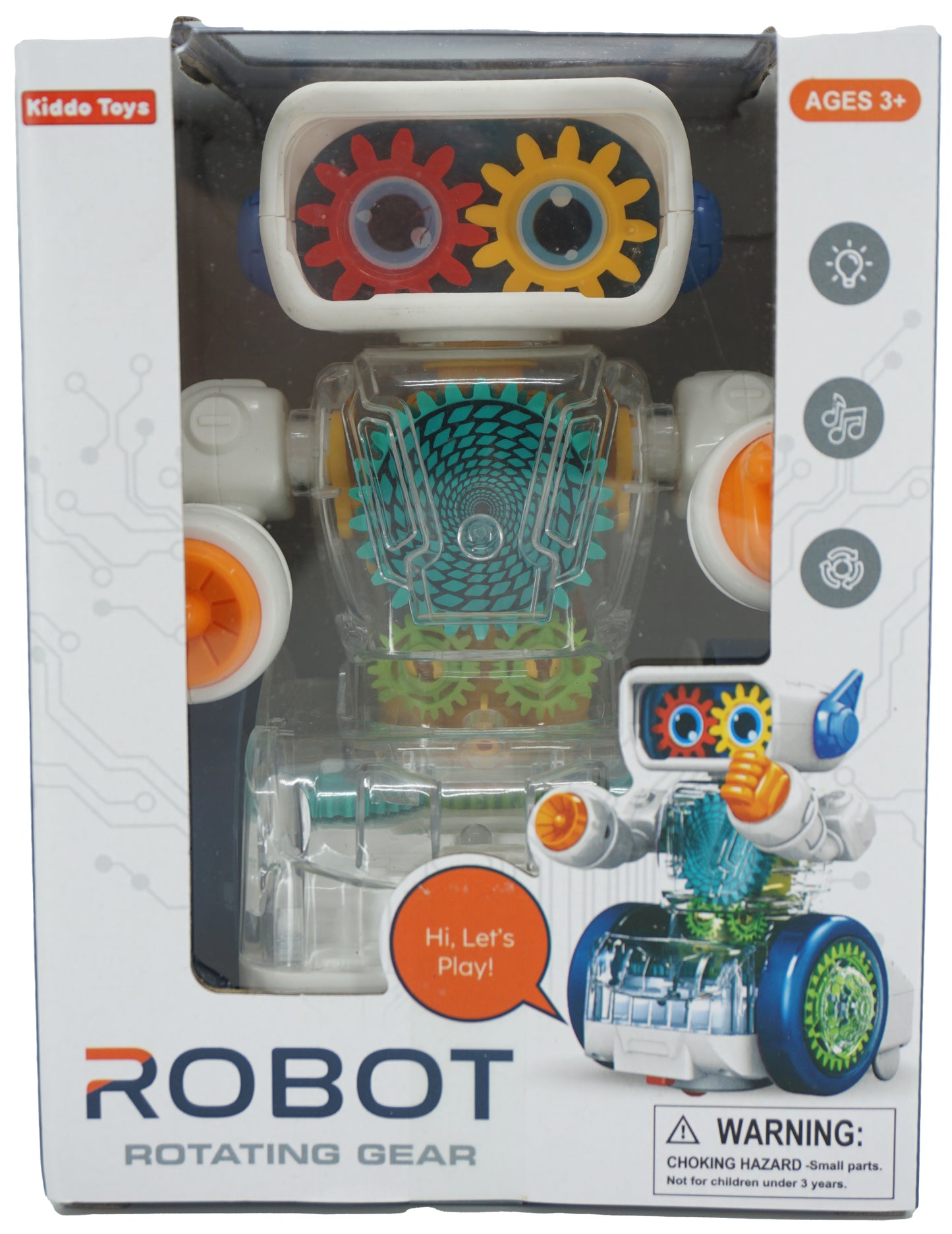 Kiddo Toys Robot Rotating Gears Light Up Transparent Sensory Car Toy for Kids, Bump and Go Toy with Colorful Moving Gears, Music, and LED Effects, Fun Educational Toy for Kids, Great Birthday Gift