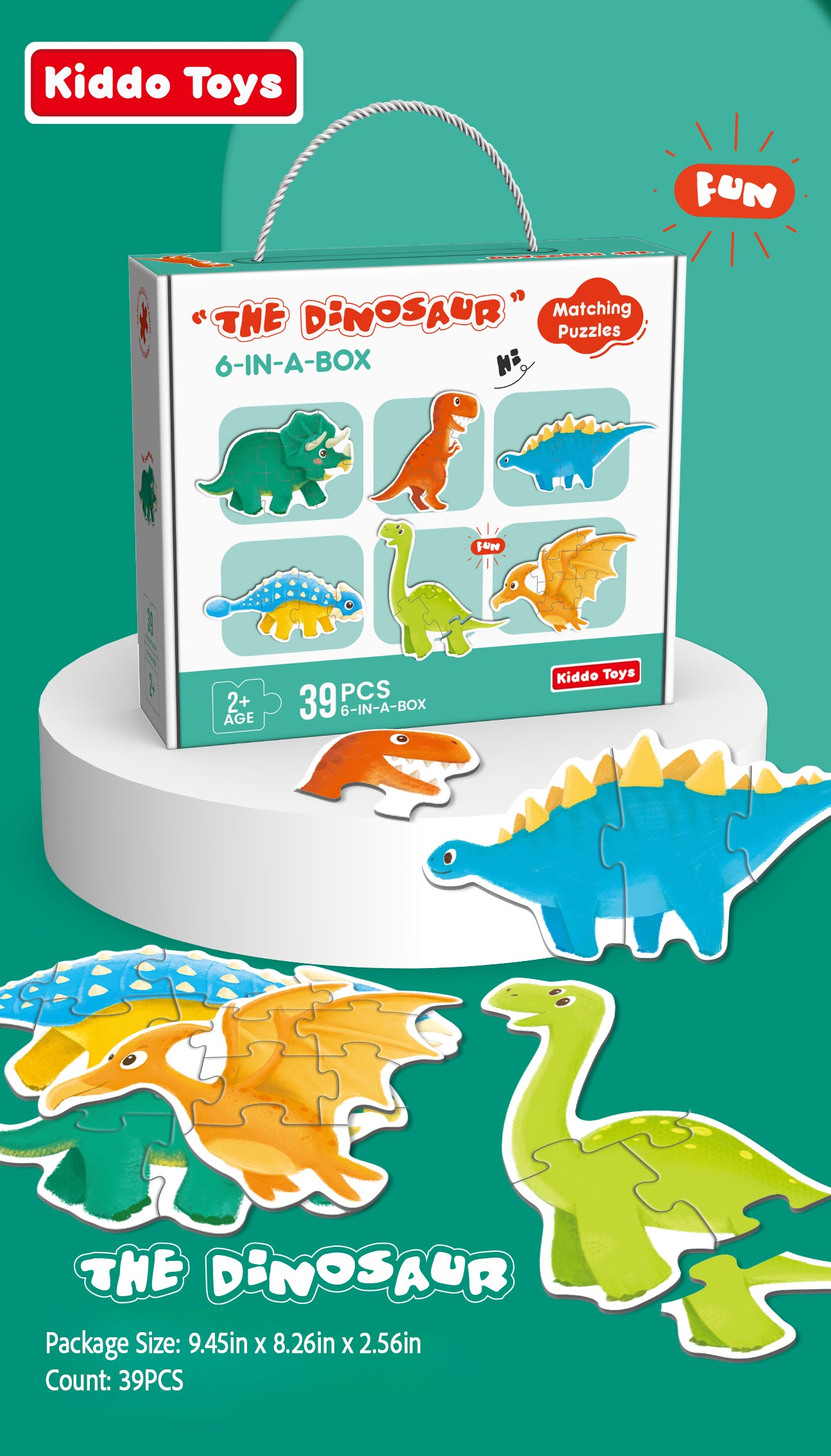 Kiddo Toys 6-in-1 Dinosaur Matching Jigsaw Puzzle 39pc