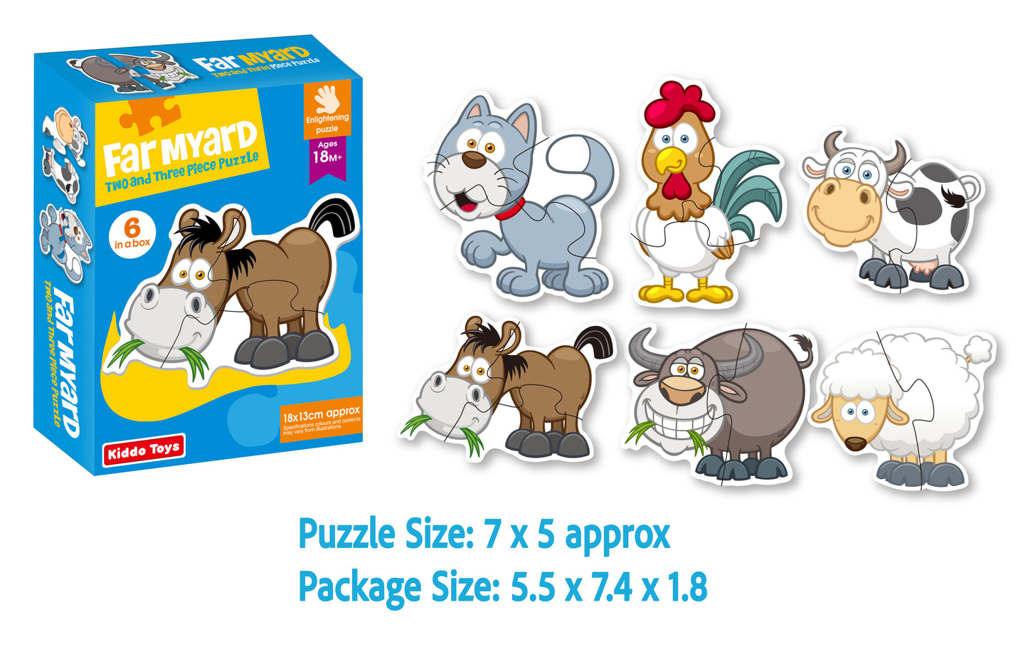 Kiddo Toys Farmyard 2 and 3 Piece Puzzle Set