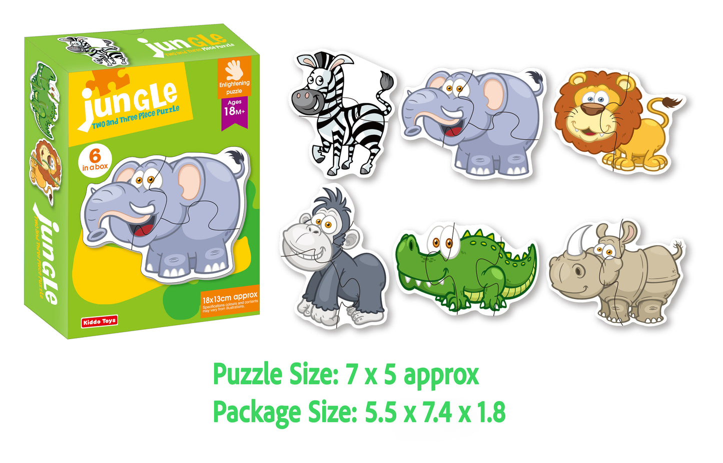 Kiddo Toys Jungle 2 and 3 Piece Puzzle Set, 6 in a Box Set 15 Pieces Preschool Educational and Learning Jungle Jigsaw Puzzle Toy Gift Set for Boys and Girls