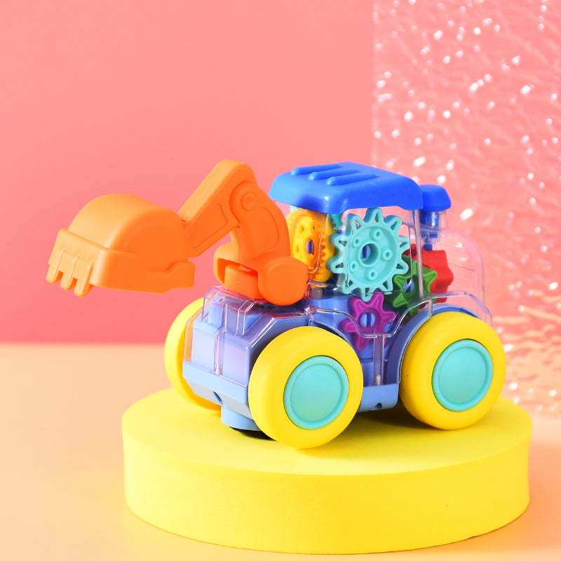 Kiddo Toys Excavator Transparent Musical Light Up Bump and Go Toy Car with Colorful Moving Gears, Music and LED Effects, Fun Educational Toy for Kids - BPA Free, Phthalates Free Toys