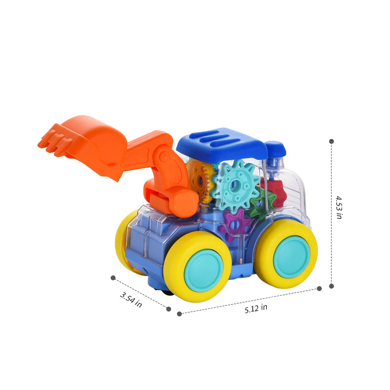 Kiddo Toys Excavator Transparent Musical Light Up Bump and Go Toy Car with Colorful Moving Gears, Music and LED Effects, Fun Educational Toy for Kids - BPA Free, Phthalates Free Toys